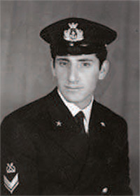 Black and white portrait of the founder of Amerigo Vespucci as a young officer in Italian Navy uniform