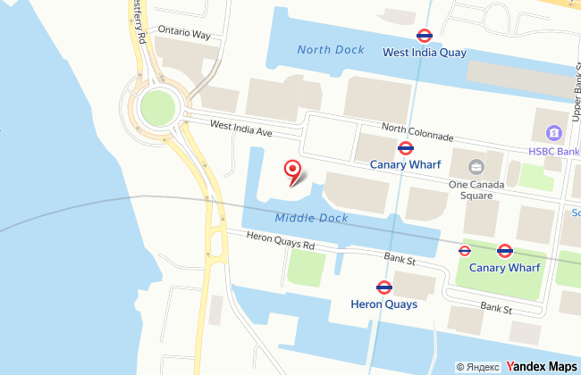 Map showing Amerigo Vespucci at 25 Cabot Square on Mackenzie Walk, Canary Wharf